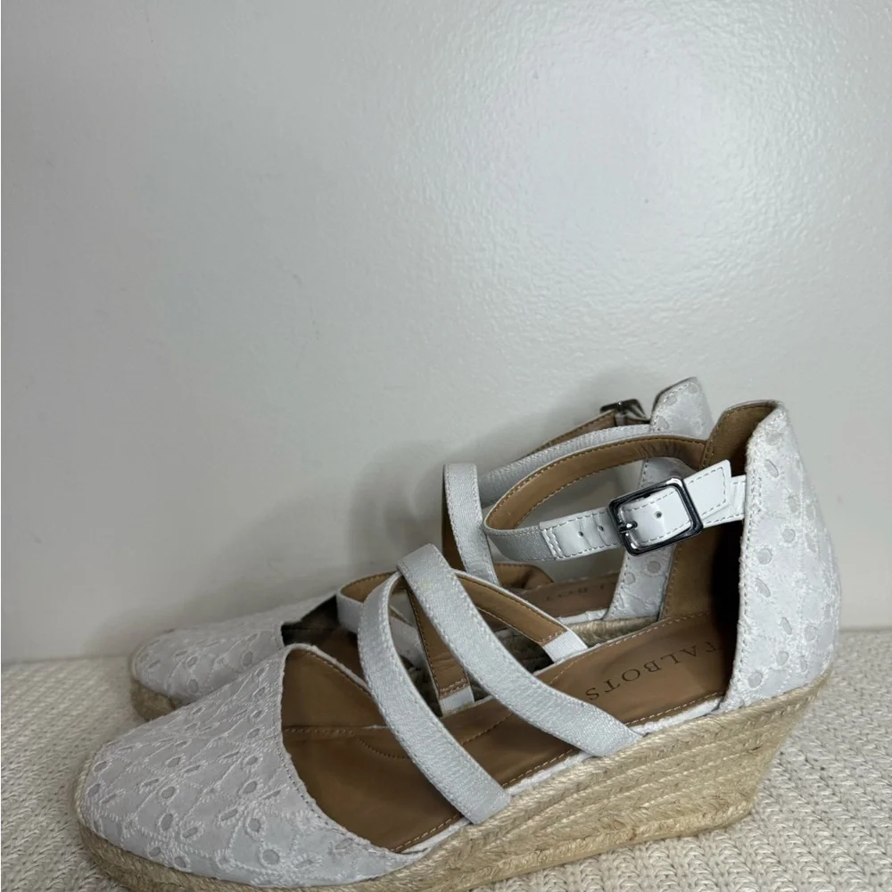 Talbots White Espadrille Wedge Sandals with Ankle Strap in size 9